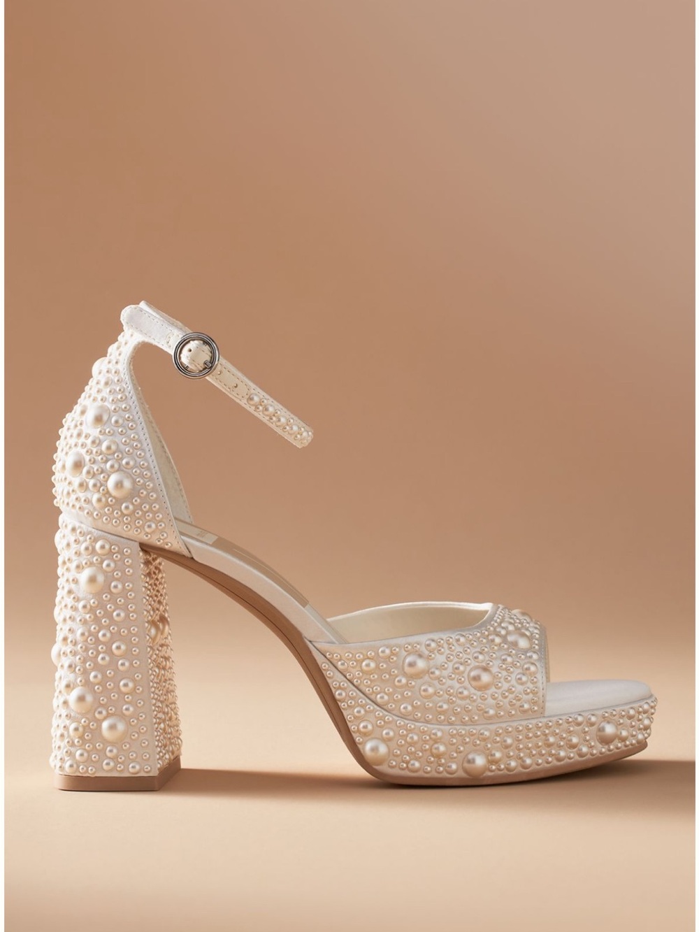 Dolce Vita Pearl-Embellished Cream Block Heel Sandal